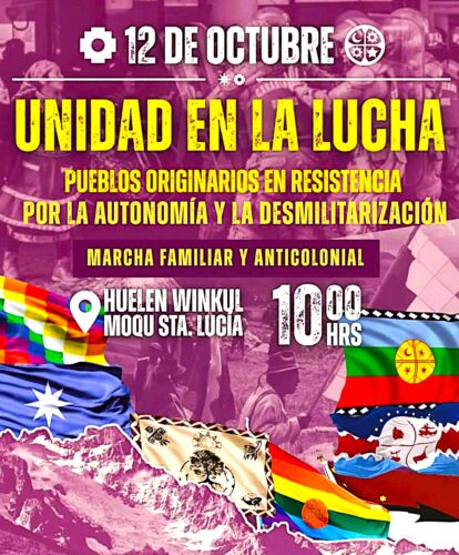 Imagen del artículo original: Chile / Stgo. Es convocada marcha anticolonial este 12 de octubre, a las 10am, en el cerro